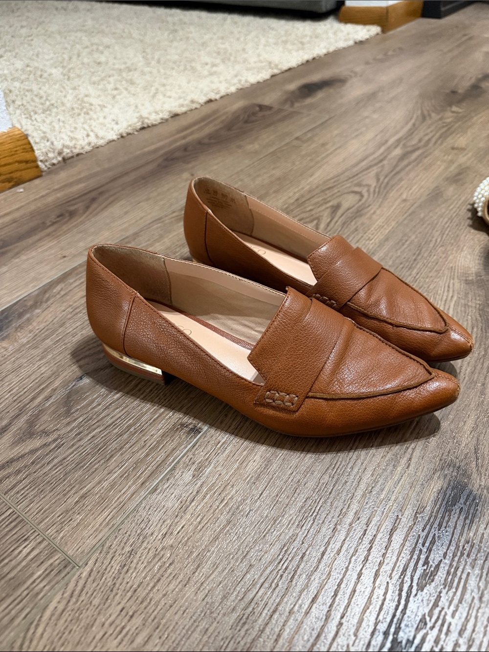 Franco Sarto Cognac Brown Leather Penny Loafers